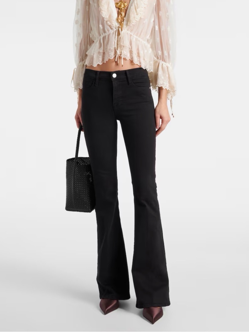 Frame Le High Flare Black Denim Jeans, Size 31